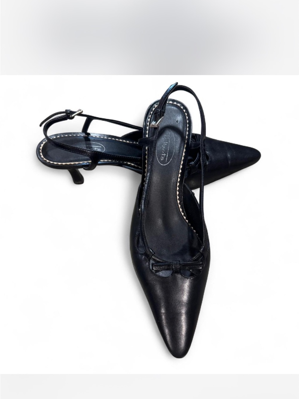 Talbots Black Pointed-Toe Slingback Heels with Bow